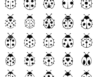 Ladybug SVG Icons Bundle – 25 Unique Black Outline Beetle Designs, Bold Line Art, White Background, Cricut Silhouette Cut Files