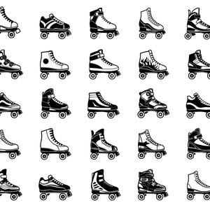 Roller Skate SVG Bundle – 25 Unique Quad Inline Icons, Bold Outline Art, Minimal Line Design, White Background, Cricut Silhouette Cut Files