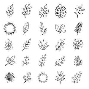 Greenery Line Art SVG Bundle – 25 Botanical Outline Icons, Minimal Nature Illustrations, Pure Black Vector Designs, White Background, Cricut