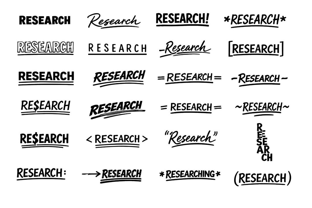 Research Class Lettering Research SVG Typography Bundle – 24 Black Outline Lettering Designs ...