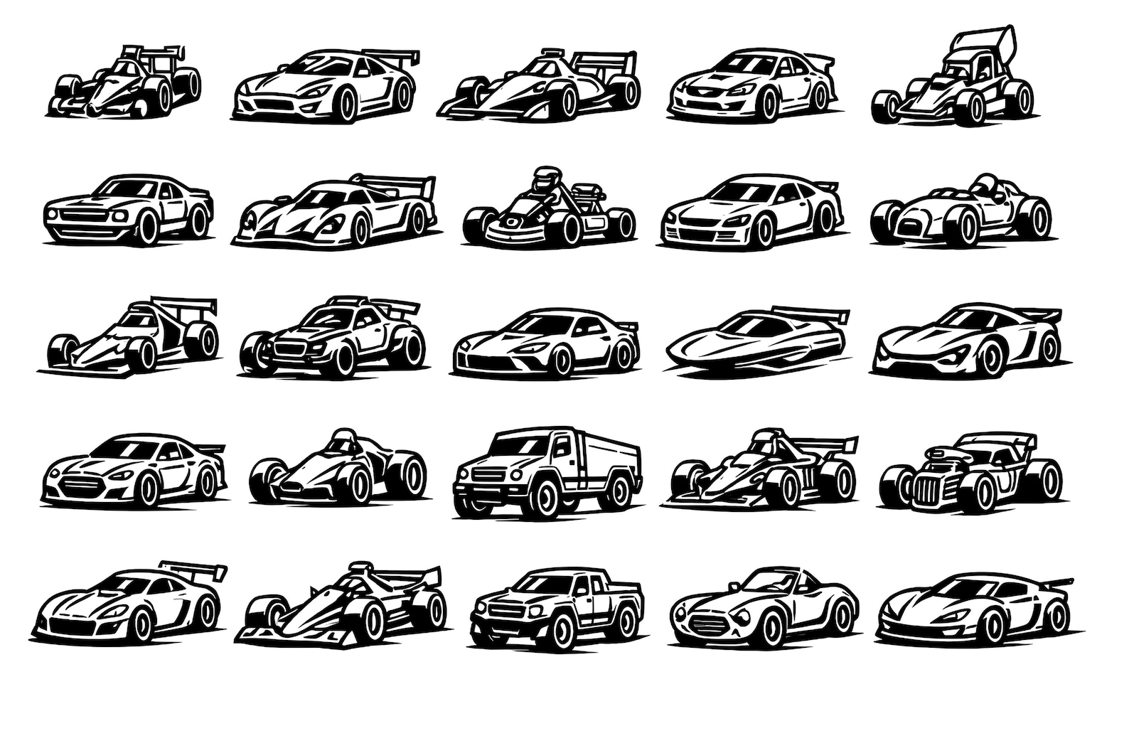 Racing Car SVG Icons Bundle – 25 Unique Speed Vehicle Designs, Bold ...