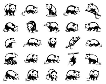Opossum SVG Icons Bundle – 25 Distinct Black Outline Marsupial Designs, Bold Line Art, Clean Background, Cricut Silhouette Cut Files