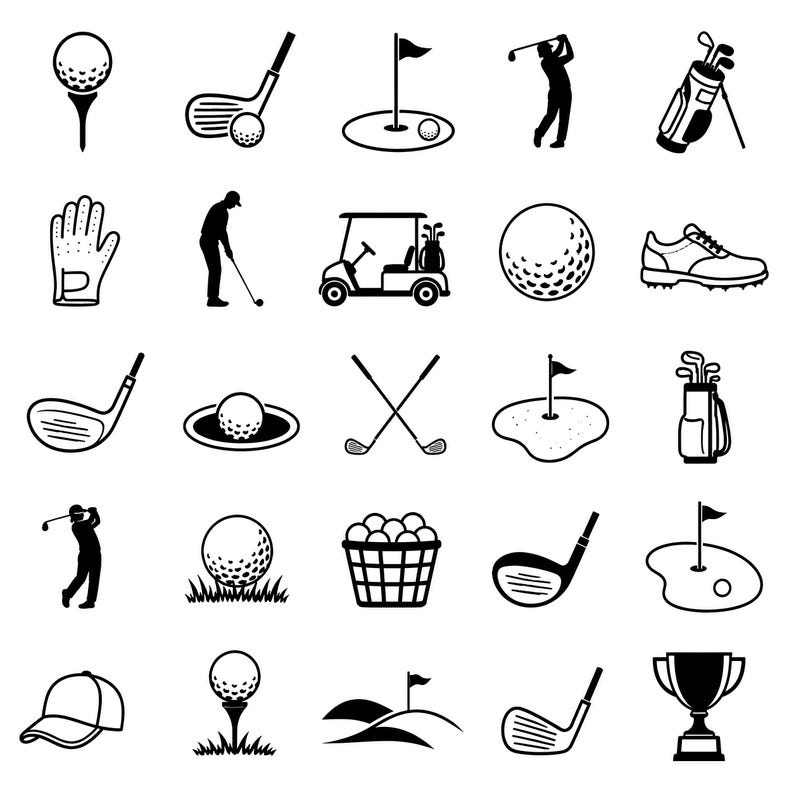 Golf Clipart SVG Bundle – 25 Distinct Black Outline Golf Icons, Bold ...