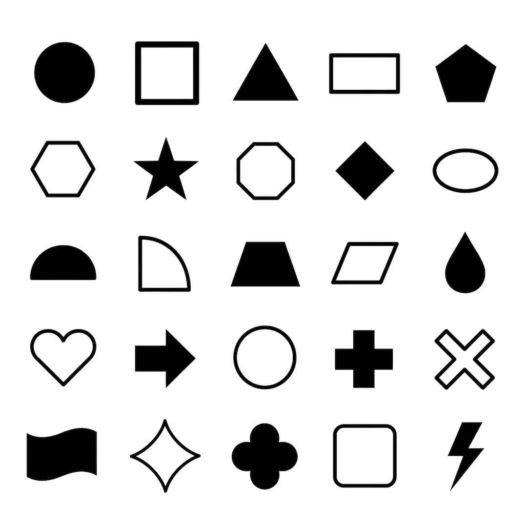 Basic Shape SVG Icons Bundle – 25 Unique Geometric Outline Elements ...