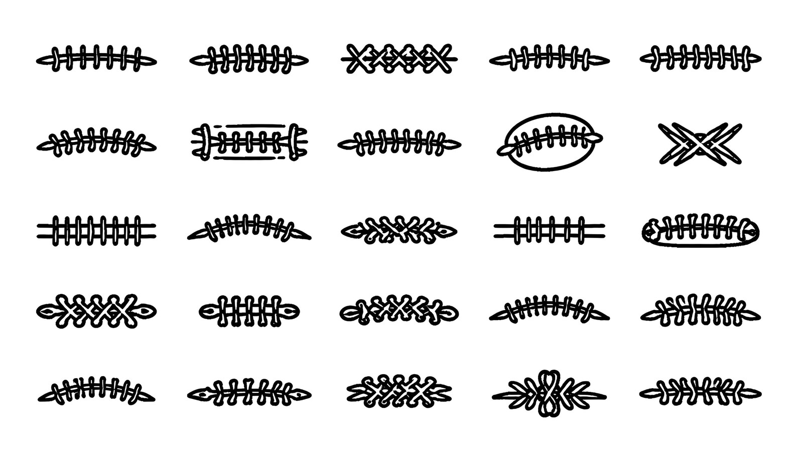 Football Laces SVG Bundle – 25 Unique Black Outline Stitch Icons, Bold ...