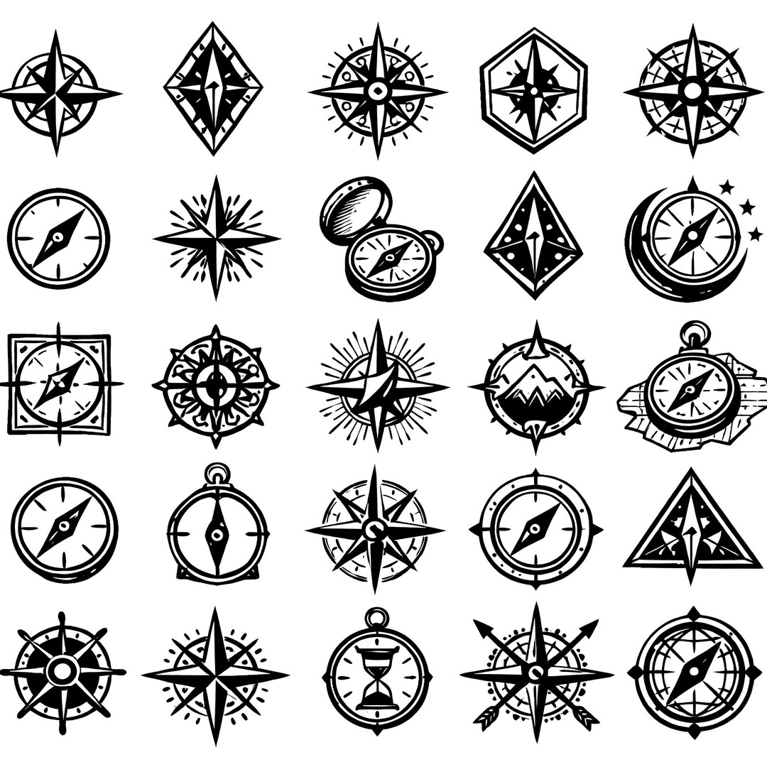 Compass SVG Icons Bundle – 25 Distinct Navigation Symbols, Solid Dark ...