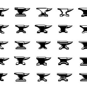 Anvil SVG Icons Bundle – 25 Unique Black Outline Blacksmith Icons, Bold Line Art, White Background, Cricut and Silhouette Cut Files