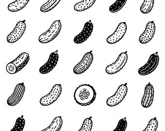 Pickle SVG Icons Bundle – 25 Unique Black Outline Cucumber Designs, Bold Line Art, White Background, Crisp Vector Cut Files