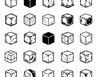 Ice Cube SVG Icons Bundle – 25 Unique Frozen Block Outline Symbols, Bold Monochrome Line Art, White Background, Cricut Silhouette Cut Files