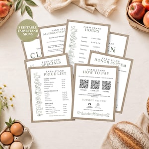 Farm Stand Signs Bundle, Editable Canva Templates, Price List, Honor System, QR Code Payment, Allergen Notice, Digital Download