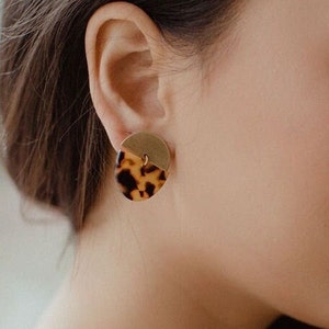 Gold Tortoise Geometric Bohemian Acetate Statement Arch Studs with hypoallergenic stainless steel posts
