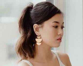 Gold Brass Geometric Half Circle Earrings