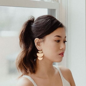 Gold Brass Geometric Half Circle Earrings