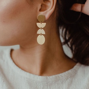 Gold Brass Geometric Statement Earrings, studs, sterling silver posts