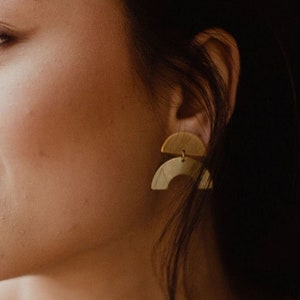 Gold Brass Geometric Statement Earrings, studs, sterling silver posts