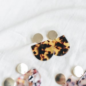 Gold Matte Tortoise Geometric Bohemian Acetate Statement Arch Studs with hypoallergenic stainless steel posts