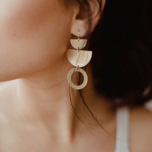 Gold Geometric Earrings - Brass Gold Studs - Big Trendy Earrings - Boho Dangle - Chandelier Arch Earrings