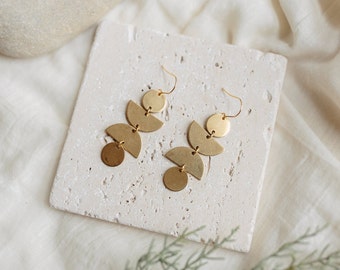 Gold Geometric minimalist Brass dangle Earrings with gold fill hooks
