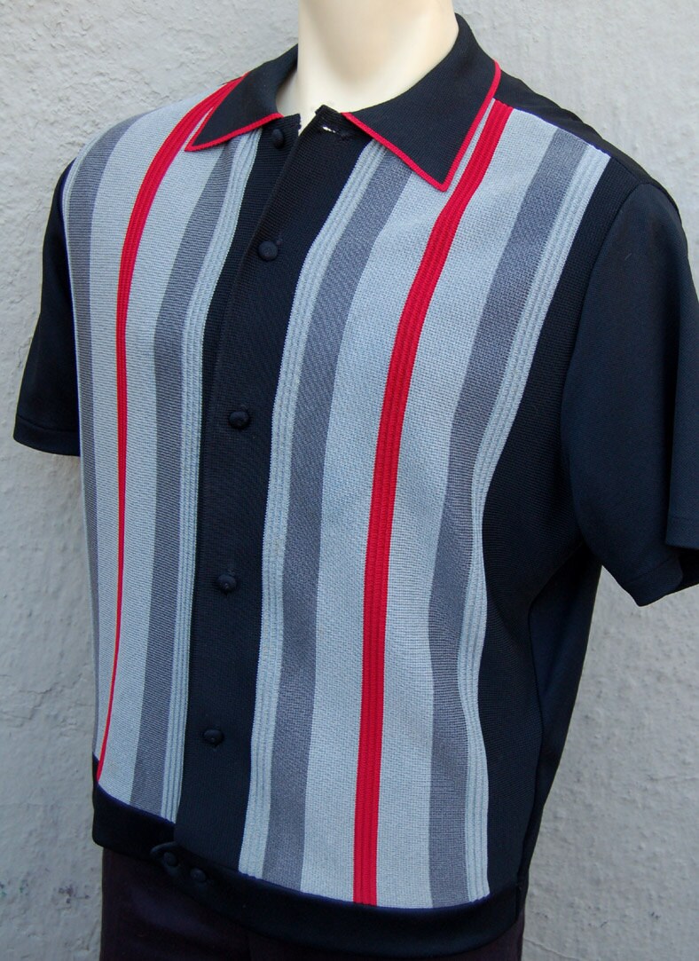 Amazing 1960s Italian Ban Lon Knit Shirt Large Blk/Red Rat Etsy