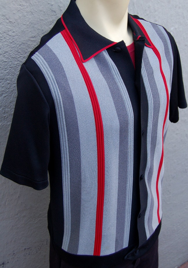 Amazing 1960s Italian Ban Lon Knit Shirt Large Blk/Red Rat Etsy