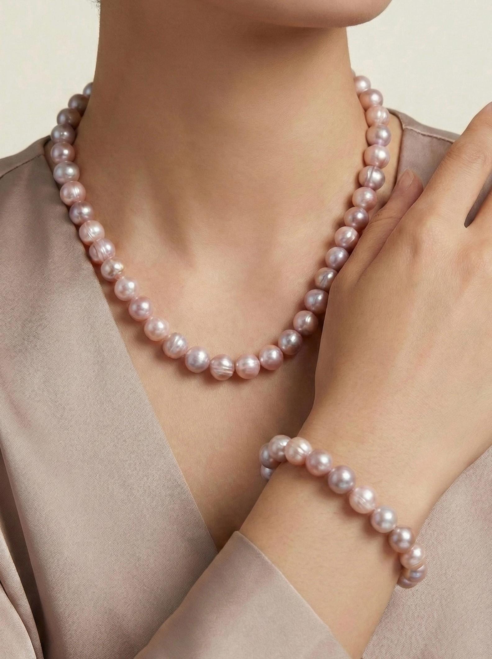 Pink Freshwater Pearl Necklace Set, Real Pearl Jewelry, 925 Sterling Silver Clasp, Bridesmaid Gift, Wedding Bridal Set, Custom Size