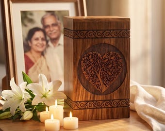 Handcrafted Rosewood Cremation Urn with Heart Tree Engraving – Memorial Keepsake Box