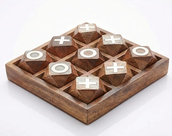 Handmade Wooden Tic Tac Toe Game, Noughts and Crosses Board, Travel Family Fun