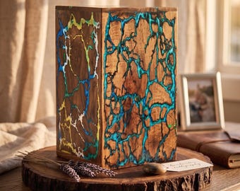 Resin Wooden Urn Memorial Keepsake Box  Fractal Burning Handmade Rosewood Cremation Urn Lichtenberg Fractal Design