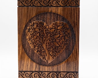 Engraved Rosewood Urn Heart Shape Design Handmade Rosewood Cremation Urn for Wooden Memorial Keepsake