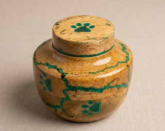 Personalized Wooden Pet Urn for Dog or Cat Ashes  Engraved Paw Print Memorial Cremation Ash Urn  Urn Keepsake Box Premium Pet Memorial