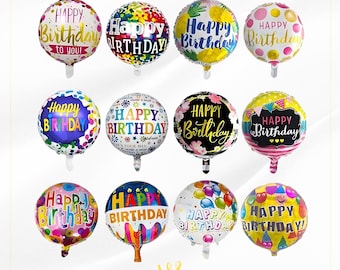 18 Inch Happy Birthday Foil Balloon Round Helium Party Decoration with Ribbon