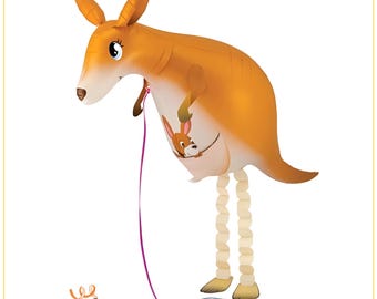 Walking Kangaroo Balloon 100cm Airwalker Animal, Helium Kids Birthday Party Decoration with Ribbon
