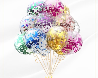 Confetti Balloons 12 Inch Latex Party Decorations Set of 10 with Ribbon