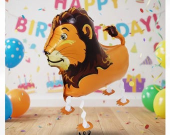 Lion Walking Balloon 60cm Airwalker Helium Pet Kids Birthday Party Decoration with Ribbon