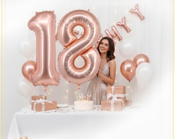 Rose Gold 40 Inch Number Balloon Helium Foil Birthday Party Decoration with Ribbon
