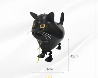 Walking Black Cat Balloon 61cm Airwalker Helium Pet Kids Birthday Party Decoration with Ribbon