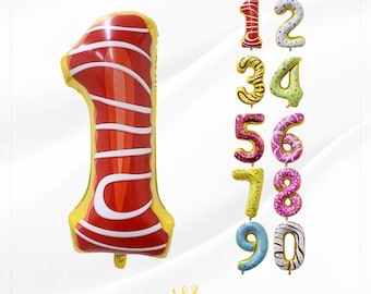Donut Number Balloon 32 Inch Foil Helium Birthday Party Decoration with Ribbon