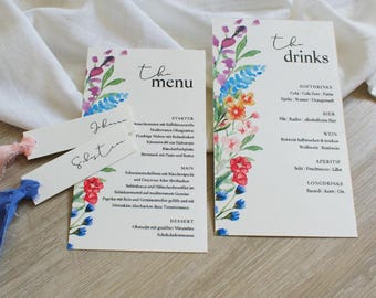 Wildblumen Tisch-Set | Menü Getränke Tischnummern | Wildflower Wedding | Tisch & Deko Bundle | Canva Vorlage | DIY Hochzeit