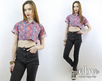 Vintage 90s Southwestern Crop Top M L Cropped Top Cropped Blouse Midriff Top Cropped Shirt Festival Top Southwest Crop Top Hippie Top