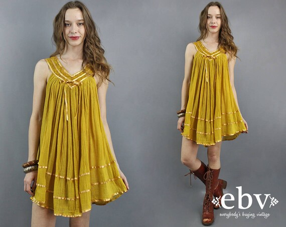 Mustard Dress Gauze Dress Hippie Dress Festival Dr