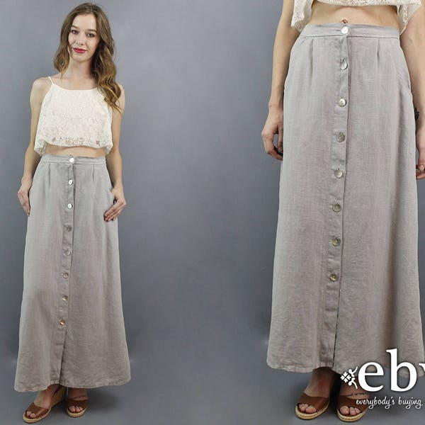 Linen Maxi Skirt Linen Skirt 90s Skirt Grey Skirt Gray Skirt Minimalist Skirt Minimal Skirt Grey Maxi Skirt Gray Maxi Skirt 1990s Skirt M