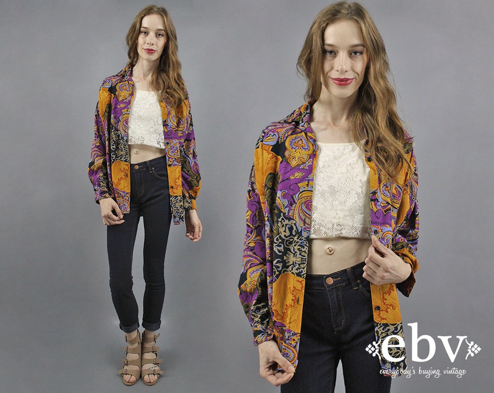 Oversized Shirt Oversized 90S Shirt 1990S Shirt Button Up Blouse Button Up Shirt 90S Button Up Oversized Top Lightweight Top Rayon Blouse L Stylishessentials
