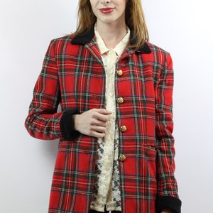 Red Plaid Blazer Plaid Jacket Wool Blazer Fitted Blazer Military Blazer Oversized Blazer Vintage 90s Red Plaid Military Blazer S M image 3