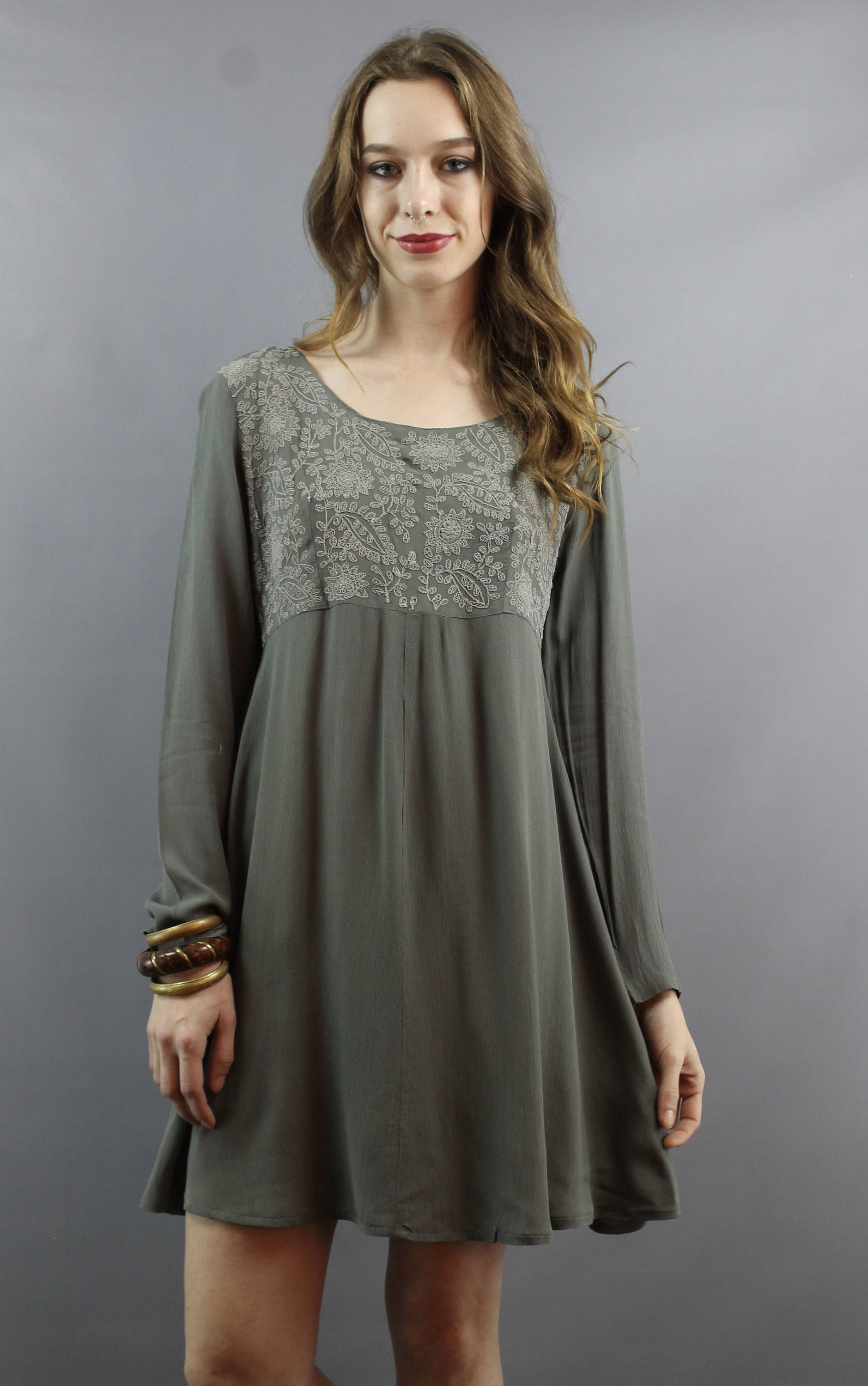 90s Babydoll Dress Grey Dress Gray Dress Embroidered Dress - Etsy