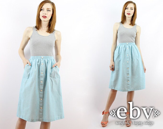 Vintage 80s High Waisted Blue Skirt XS S High Waisted Skirt High Waist