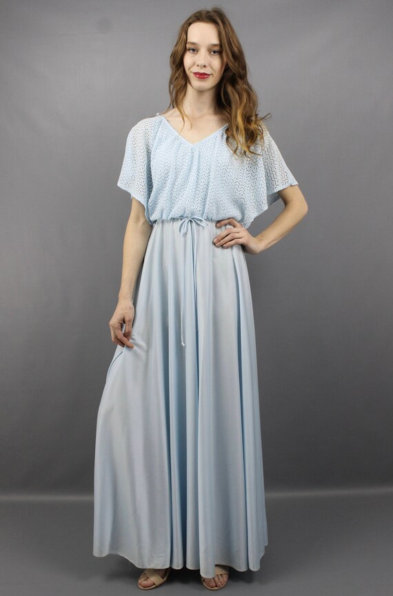 70's Light Dusty Blue Halter Maxi Dress