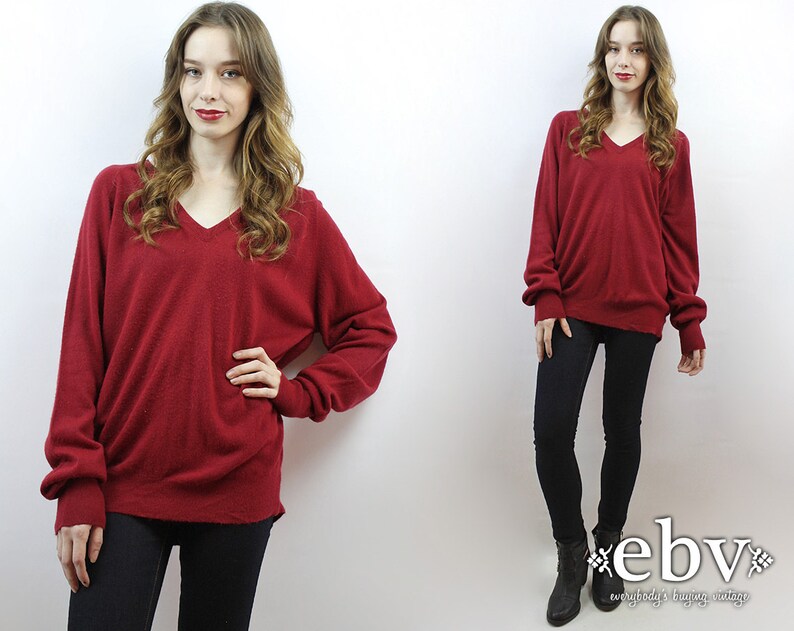 Oversized Knit Oversized Jumper Oversized Sweater Crimson Sweater Normcore Sweater V Neck Sweater 70s Sweater Men/'s Sweater L XL