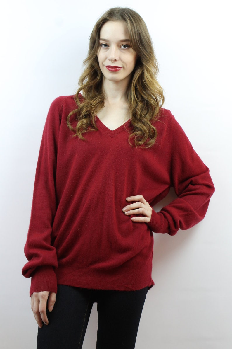 Oversized Knit Oversized Jumper Oversized Sweater Crimson Sweater Normcore Sweater V Neck Sweater 70s Sweater Men/'s Sweater L XL