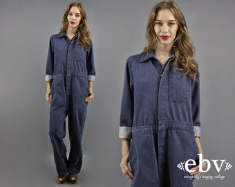 Mechanic Jumpsuit Vintage 70s Dark Denim Jumpsuit L XL 1970s Jumpsuit 70s Jumpsuit 70s Coveralls 70s Overalls Denim Coveralls Denim Overalls