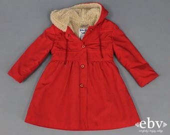 Girl's Vintage Coat Shearling Coat Red Coat 70s Coat 1970s Coat Kid's Vintage Children's Vintage 70s Vintage Coat Toddler Vintage 5T 5